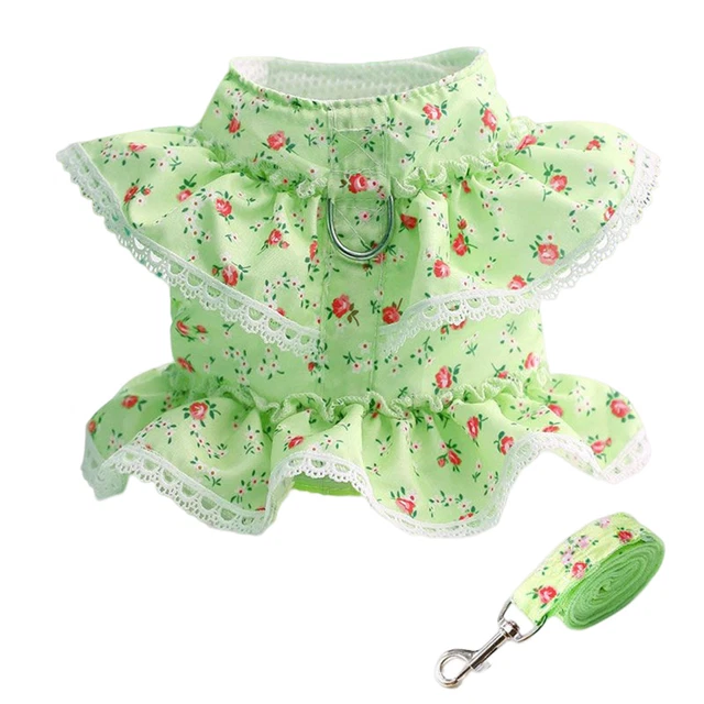 Puppy Dog Cat Walking Harness Leash Pet Skirt Dress Floral Lace Vest Clothes AU