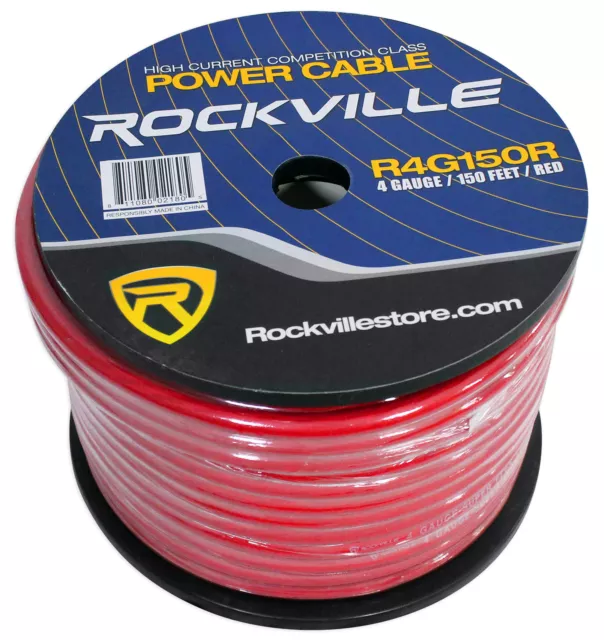 Rockville R4G150R 4 AWG Gauge 150 Feet Red Amp Power Wire Spool