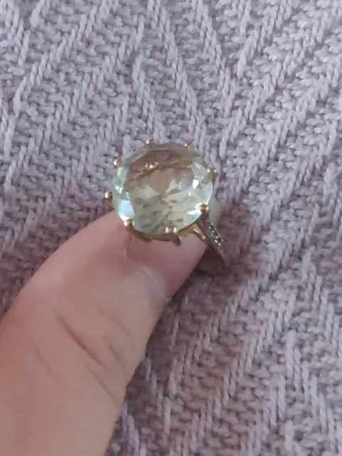 Sterling Silver goldtone pale green stone ring size 5.75 QJ India