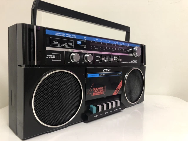 Silver retro ghetto blaster or audio boombox isolated on a white background Stock Photo