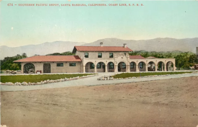 Mitchell Postcard 674. Southern Pacific RR Depot, Santa Barbara CA Coast Line