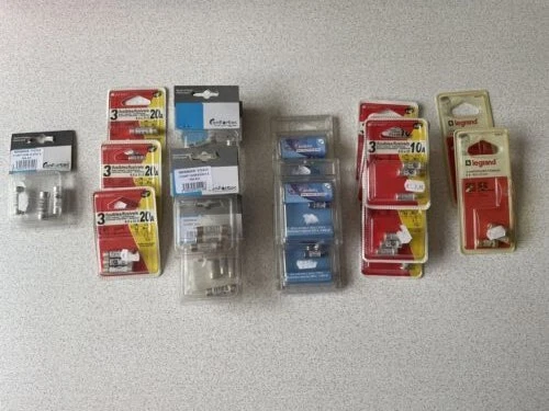 LOT de CARTOUCHE FUSIBLE DIVERS avec VOYANT de FUSION, NEUF en BLISTER de 3