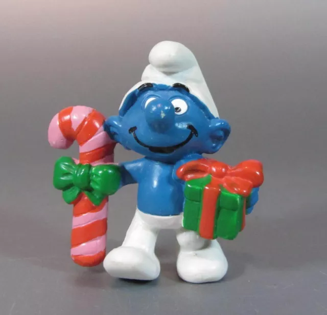 Vintage SMURF Schtroumpf with a Gift and Candycane Chritmas Portugal 1982