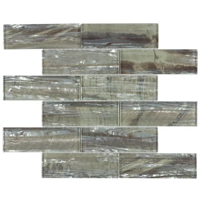 Modern Subway Green Brown Glossy Glass Backsplash Tile Kitchen Bathroom MTO0006