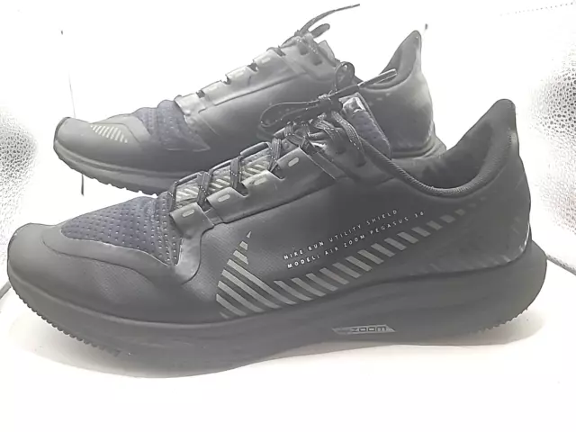 Nike Air Zoom Pegasus 36 Shield Black Black Metallic Silver Trainers Size UK9.5