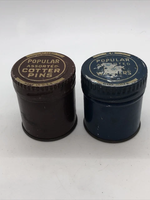 Vtg Tins Popular Assorted Cotter Pins No. 100 & Popular￼ Assorted Lock-washer 26