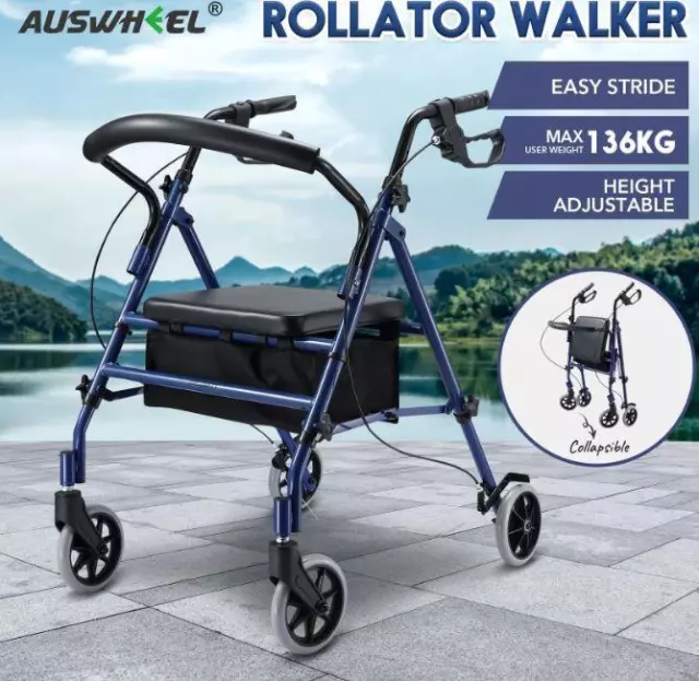 4 Wheel Rollator Walker with Seat for Seniors Lightweight Rolling Walking