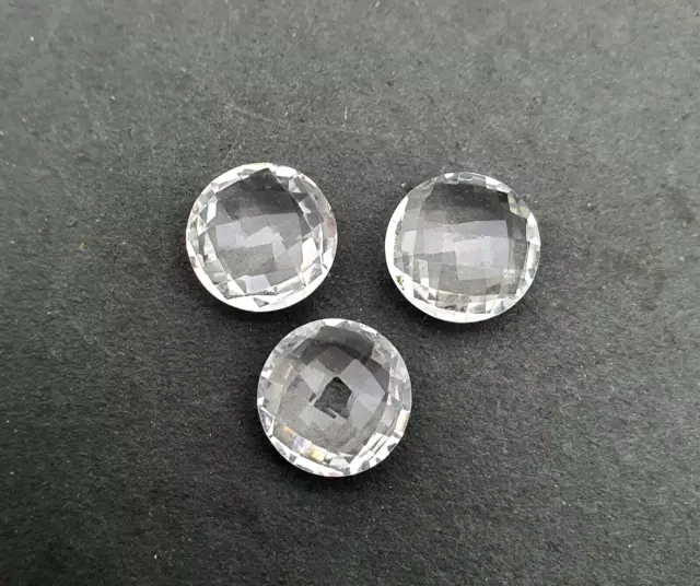 Naturel Rock Cristal Quartz Rond Checker Coupe Desseré Gemme 3 Pièces 16 MM 31