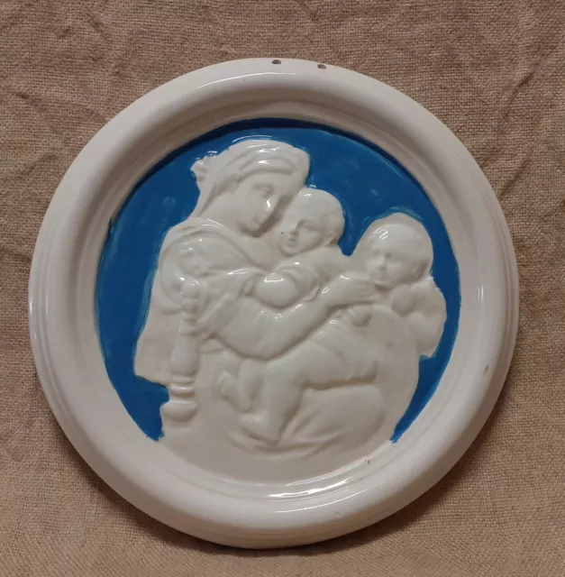 Madonna della seggiola con bambino tonda stile DELLA ROBBIA ceramica