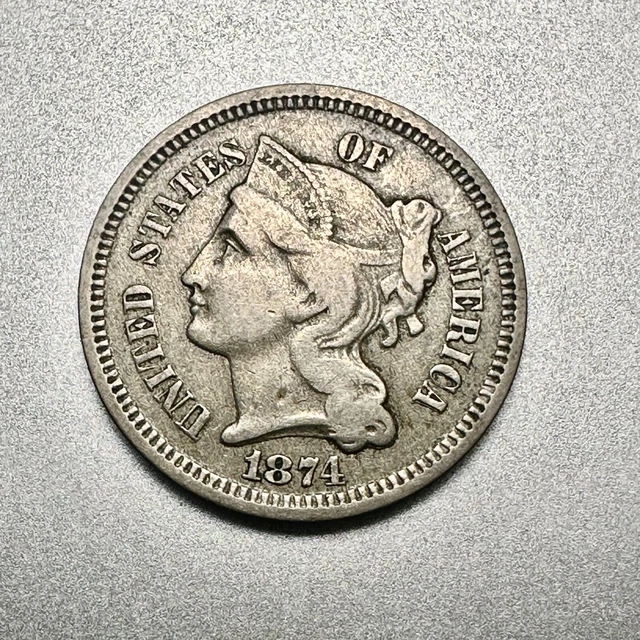 1874  3 Cent Nickel      Nice Detail   Better Date  #3958