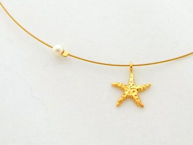 Sterling Silver Starfish Pendant Necklace, 24ct Gold plated with a white Pearl