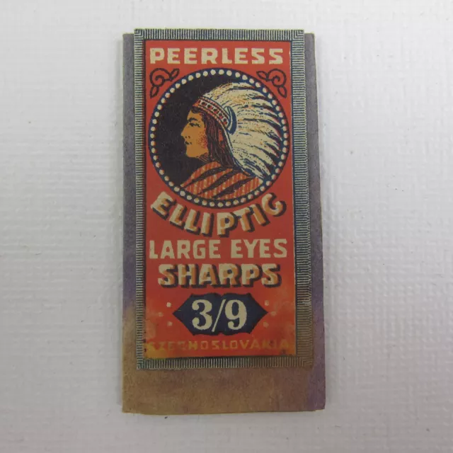 Antique Package Sewing Needles Peerless Elliptical Large Eyes Sharps #3/9