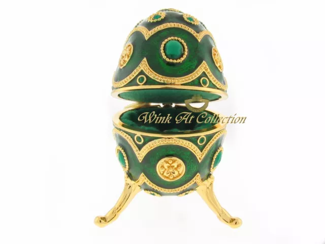 Emerald Green Egg Shaped Enameled Bejeweled Music Box