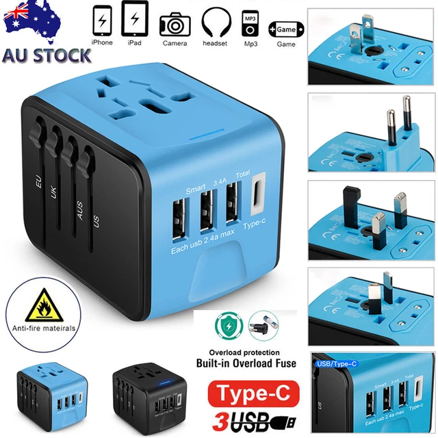 Type-C 3 USB Charger Universal World Travel Adapter US/UK/EU/AU Plug Converter