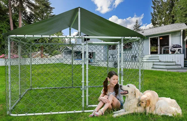 90”W Outdoor Kennel Metal Dog Cage Fence Chicken Coop Hen House Playpen w/Cover