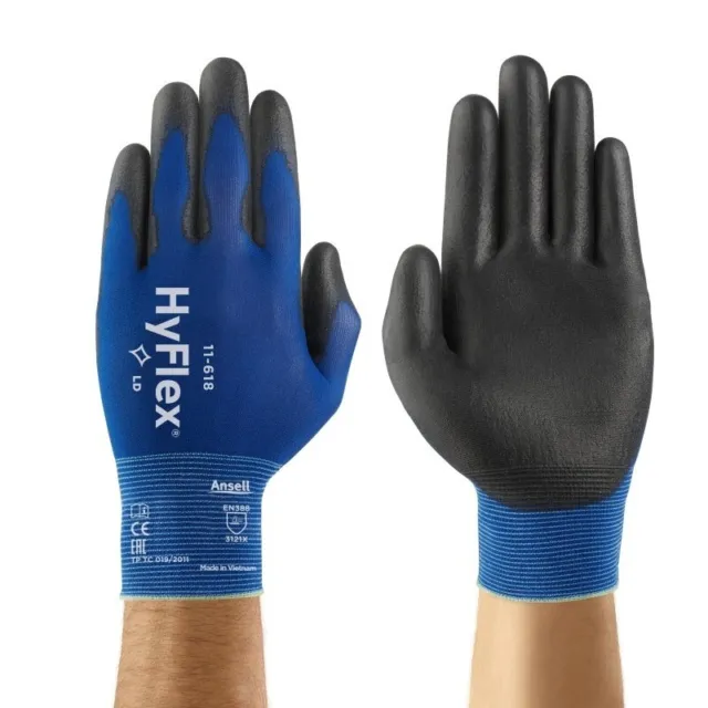 Ansell Hyflex 11-618 Ultra Lightweight PU Palm Coated Precision Work Gloves