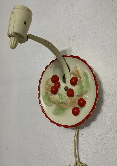 VTG 1940s/1950s/MCM Cherry Branches Wall Sconce Lamp Painted Red Cherries WORKS