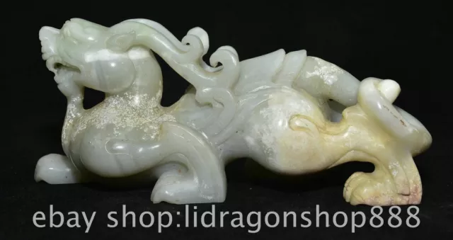 7.6" Chinese Natural Hetian Nephrite Jade Carving Dragon Pixiu Beast Statue