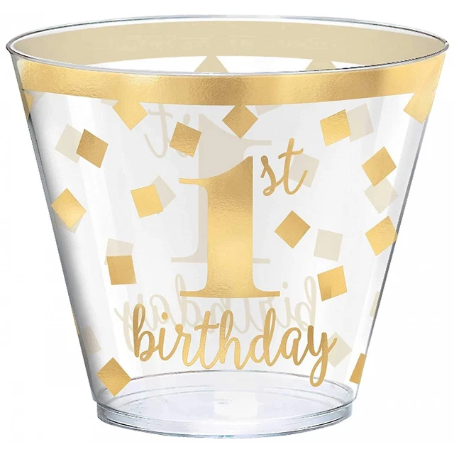 Vasos dorados para primer cumpleaños