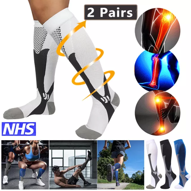 2x Kompressionsstrümpfe Damen Herren Kniestrümpf für Sport Flug Radsport Laufen