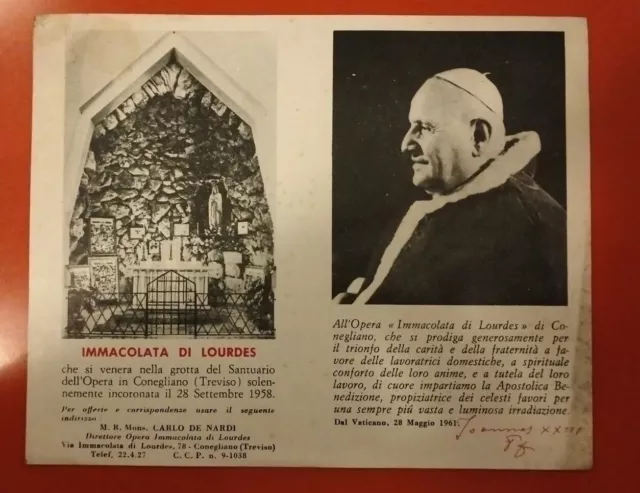Santino/Calendario 1962 Op. Immacolata di Lourdes Conegliano Papa Giovanni XXIII