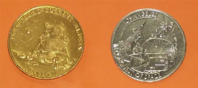 Los Angeles Ca Coin Medal 1981 Dollar $1 Conquest Space + 1969 Apollo 11 Token