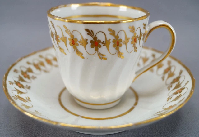 New Hall Pattern 136 Hand Painted Floral Coffee Cup & Saucer Circa 1787 - 1798