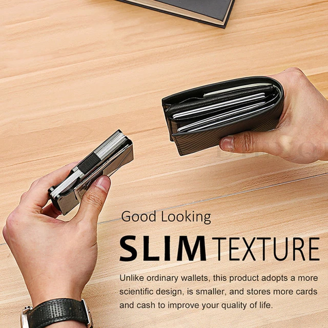 Mens Carbon Fiber RFID Blocking Clip Wallet Money Slim Credit Card Holder Metal 5