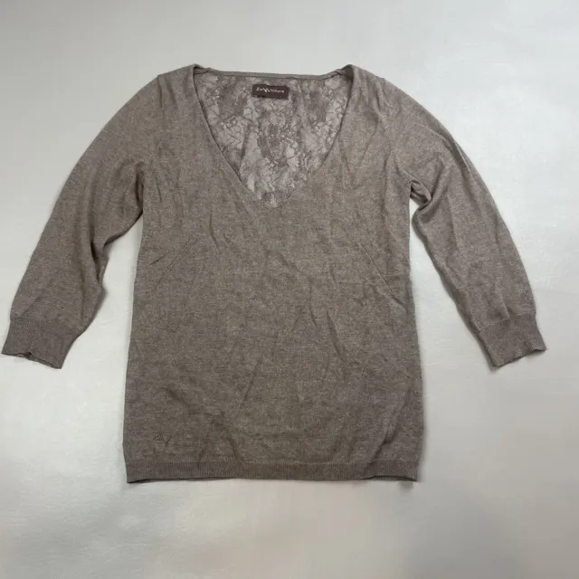 Zadig & Voltaire Silk/Cashmere V-Neck Sweater Lace Back Brown Women's 2