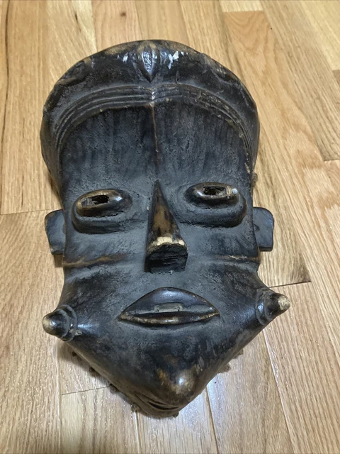 African Mask Sierra Leone Gongoli Style with Raffia Hood