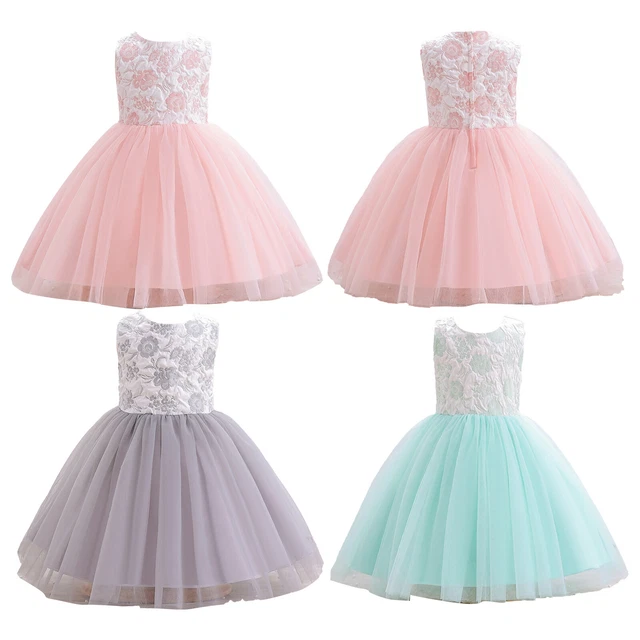 Toddler Baby Girls Tulle Princess Birthday Party Dress Elegant Lace Flower Dress