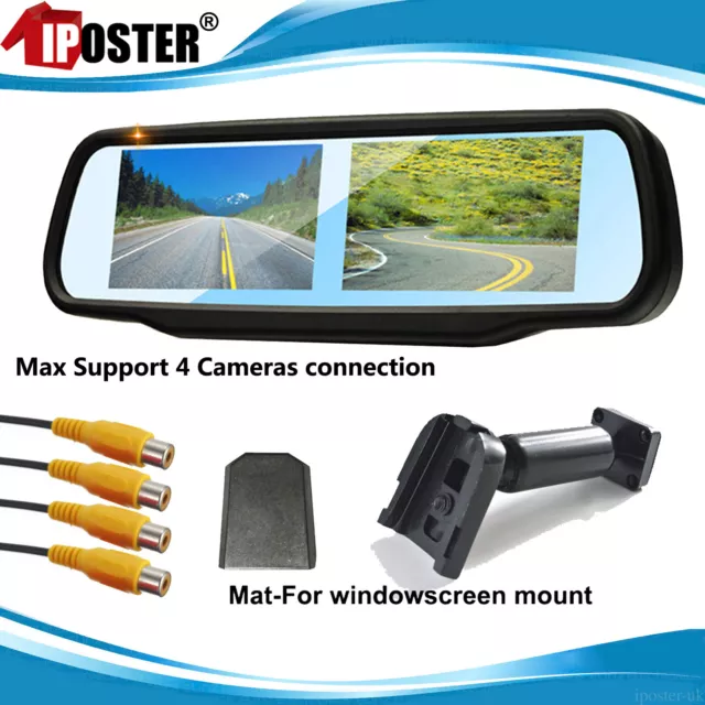 Universal 4.3" Car Dual Screen Rear View Mirror Monitor with No1 Bracket + Pad