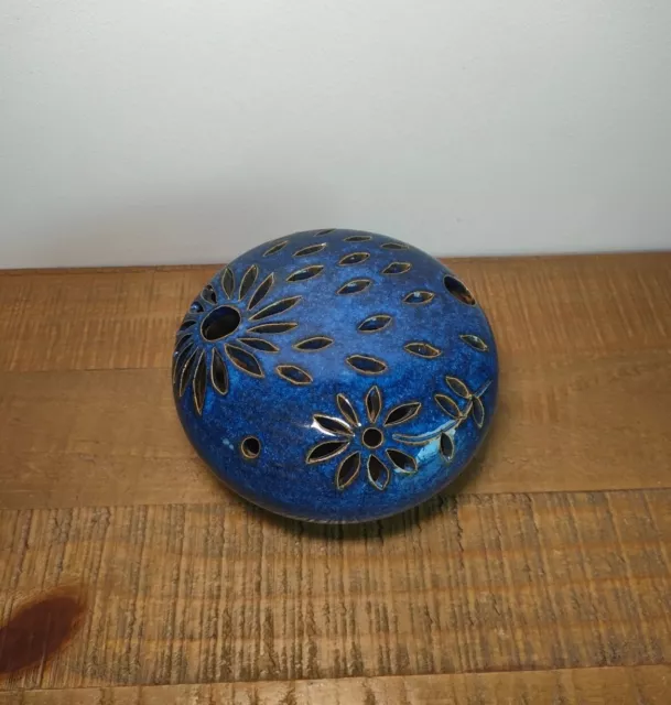 Vase Pique Fleurs En Céramique Signé PN - Bleu Nuit - Original - Rare