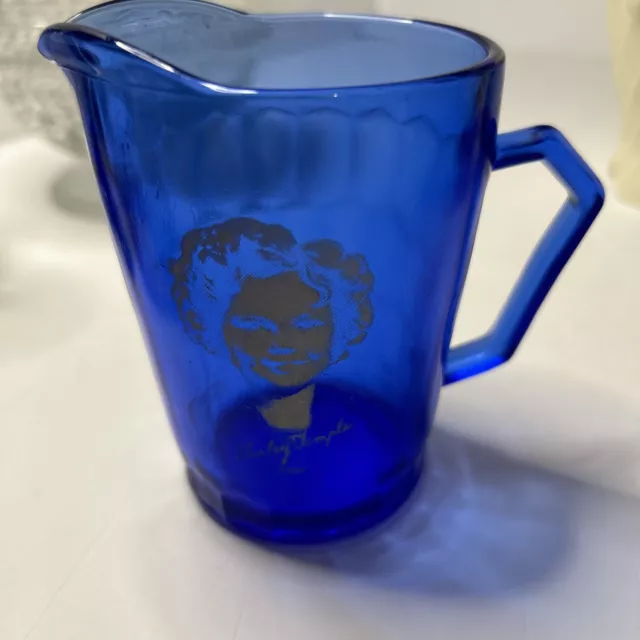 Shirley Temple Cobalt Blue Glass Milk Pitcher Hazel Atlas Glass VTG. 1935 8 oz.