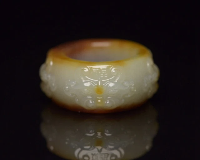 Chinese Natural Hetian Jade Handcarved Exquisite Pattern Rings 13687