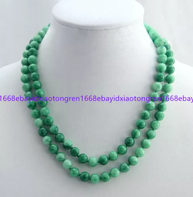 Exquisite 8mm Natural Green Jadeite Jade Gemstone Round Beads Necklace 36 Inch