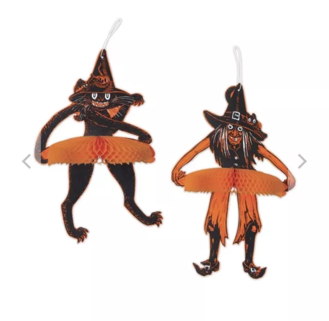 HALLOWEEN Decoration Jointed Tango Witch & Cat Vintage Beistle 1929 Reproduction