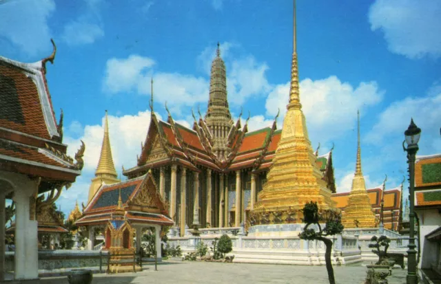 Thailand Siam Bangkok - Wat Phra Keo Smaragd Buddha Tempel Alt Chrom Postkarte