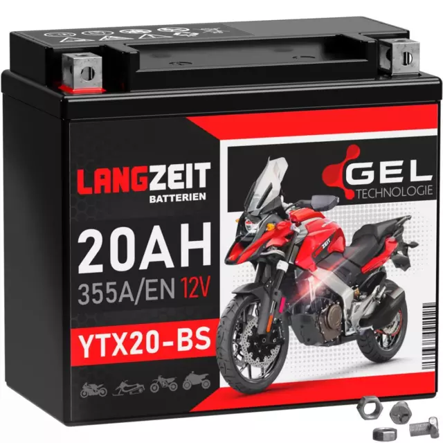 Langzeit YTX20-BS Motorradbatterie GEL 12V 20Ah 355A/EN 51822 GTX20-BS CTX20-BS