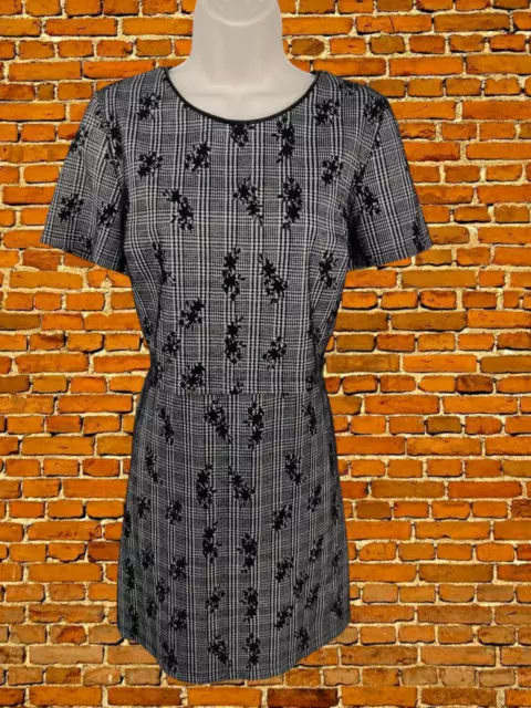 Womens Oasis Size Uk 14 Black Dogtooth Mix Short Sleeve Layer Tier Dress Knee