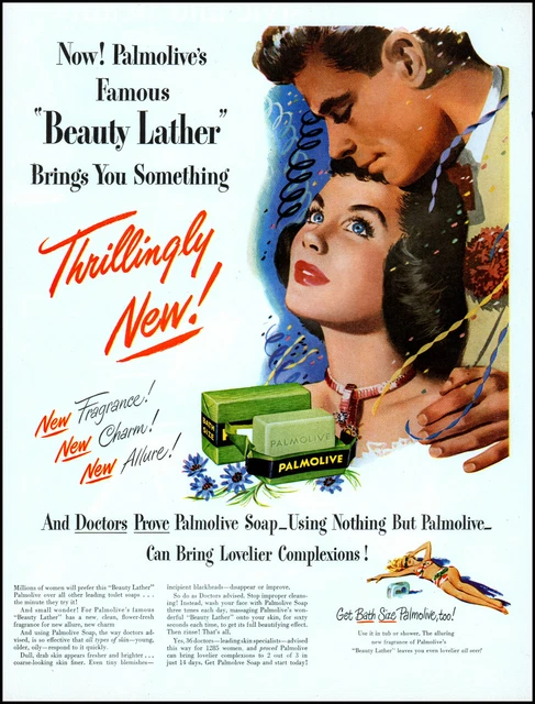 1949 Young woman Palmolive soap new fragrance lather vintage art print ad L64