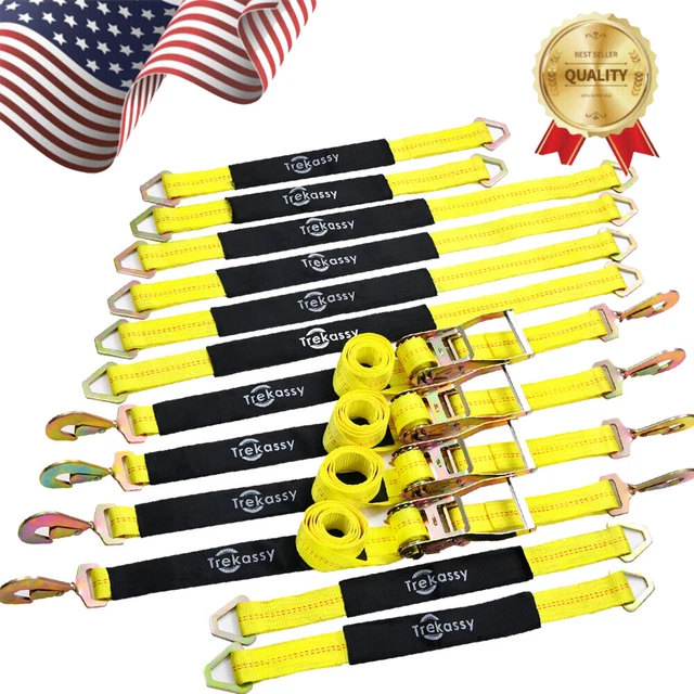 TREKASSY LASSO CAR Tie Down Tire Ratchet Straps with Snap Hooks 2” x 8