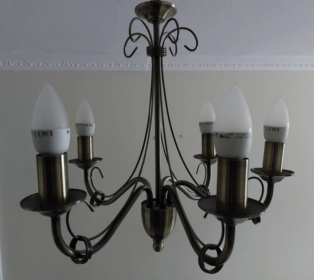 2x METAL 5-ARM CEILING LIGHTS, BRUSHED GOLD, 680MM HIGHX400MM DIAMETER