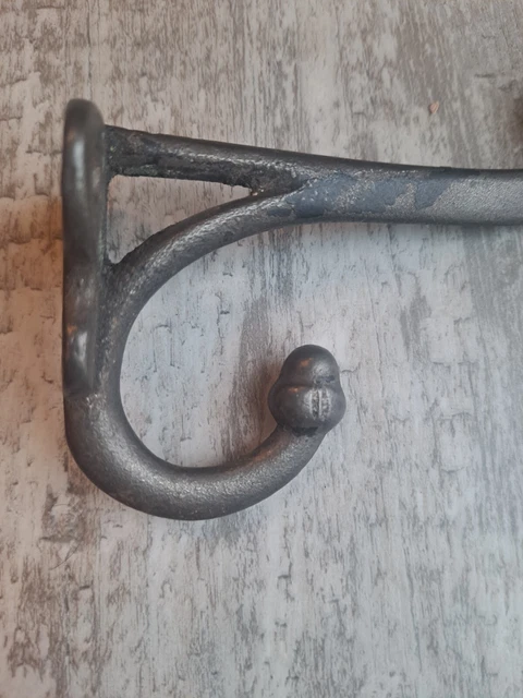 Vtg Antique Cast Iron Double Ornate Acorn Finial Schoolhouse Coat Hat Hooks 2