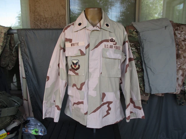 USAF Desert DCU Camouflage Combat Shirt, Coat with Theater Made Patches, MEDIUM