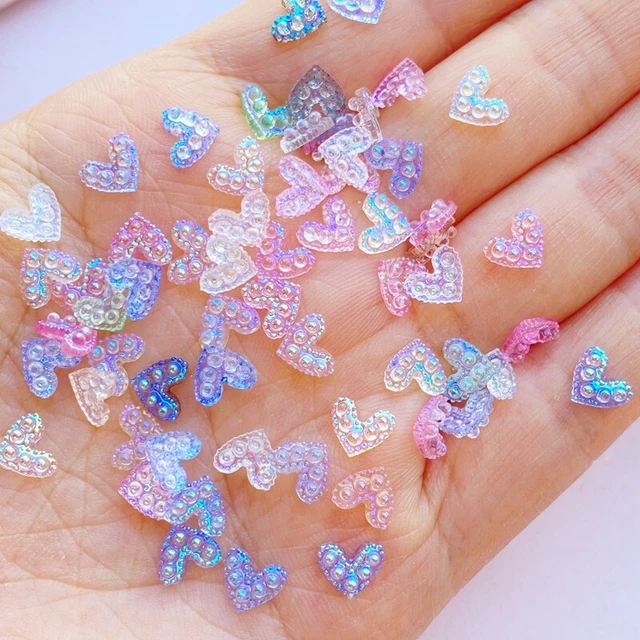 20 pz nuovi ciondoli carini mini cuori lucidi 7 mm strutturati fantasia decorazione unghie mix artigianato