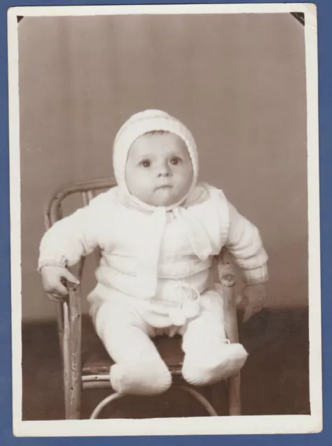 Beautiful baby in a cap on a chair Soviet Vintage Photo USSR