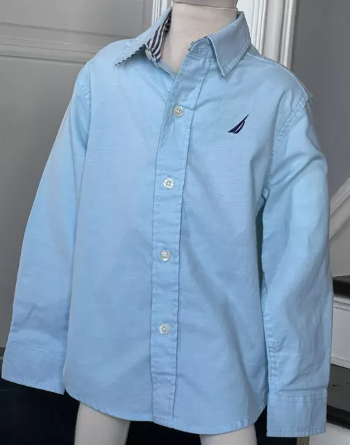 Nautica Toddler Boys Blue Button Down Dress Shirt Size 4T Chambray Blue