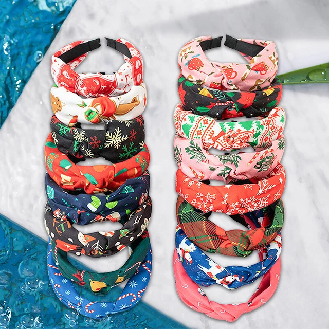 Damen Weihnachten Mittlere Verknotet Stirnband Breit Seite Druck Haarband Haar @