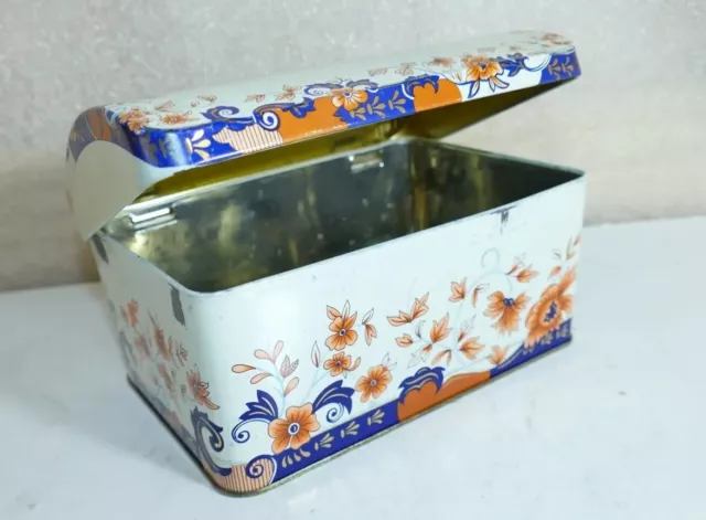 Vintage Floral Tin Box Hinged Lid Daher Made in England 6 x 4x 3.5 Orange Purple